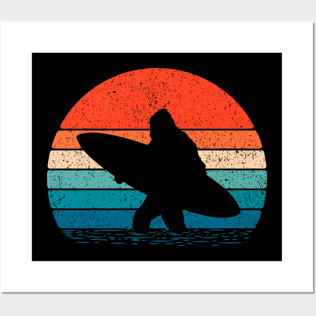 Bigfoot Surfing Sunset Wall Art by Tesszero